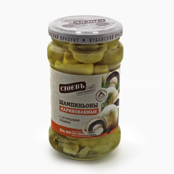 Шампиньоны СТОЕВЪ маринованные 314 гр ст/б